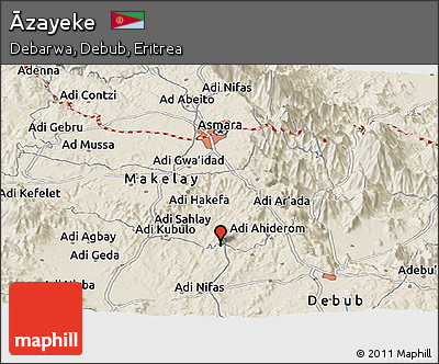 Shaded Relief Panoramic Map of Āzayeke
