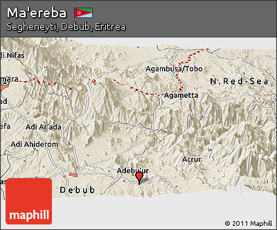 Shaded Relief Panoramic Map of Ma'ereba
