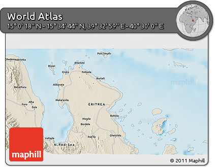 Shaded Relief 3D Map of the Area around 15° 17' 31" N, 40° 1' 29" E