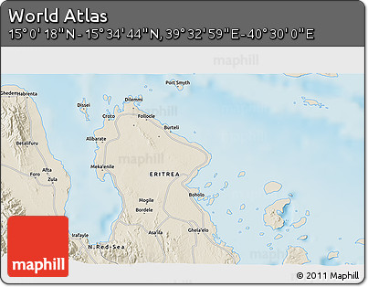 Shaded Relief 3D Map of the Area around 15° 17' 31" N, 40° 1' 29" E