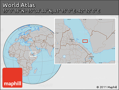 Gray Location Map of the Area around 15° 17' 31" N, 41° 43' 30" E