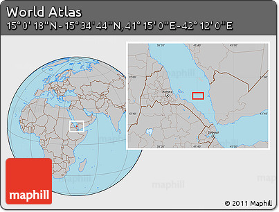 Gray Location Map of the Area around 15° 17' 31" N, 41° 43' 30" E