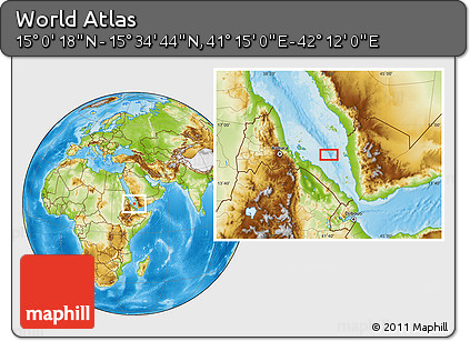 Physical Location Map of the Area around 15° 17' 31" N, 41° 43' 30" E