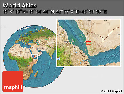 Satellite Location Map of the Area around 15° 17' 31" N, 43° 25' 29" E