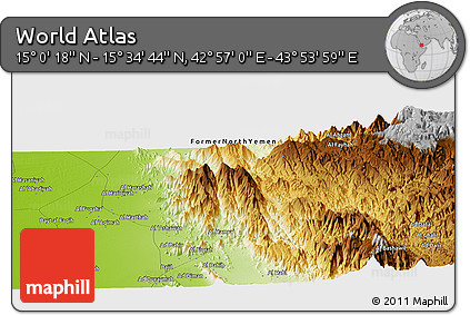 Physical Panoramic Map of the Area around 15° 17' 31" N, 43° 25' 29" E