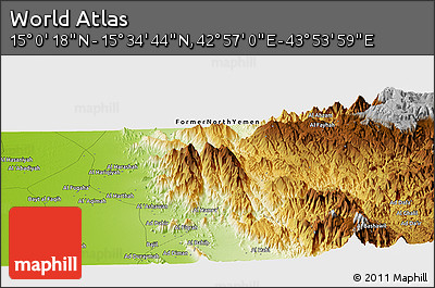 Physical Panoramic Map of the Area around 15° 17' 31" N, 43° 25' 29" E