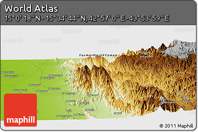 Physical Panoramic Map of the Area around 15° 17' 31" N, 43° 25' 29" E