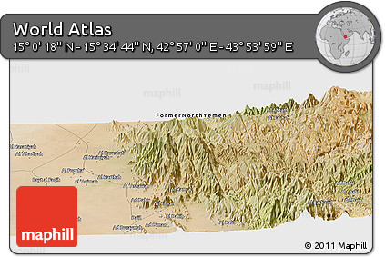 Satellite Panoramic Map of the Area around 15° 17' 31" N, 43° 25' 29" E