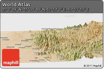 Satellite Panoramic Map of the Area around 15° 17' 31" N, 43° 25' 29" E