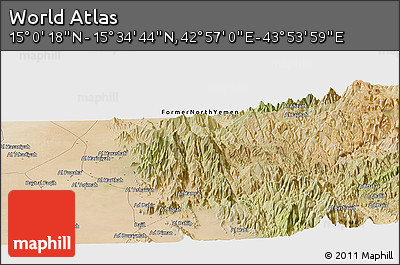 Satellite Panoramic Map of the Area around 15° 17' 31" N, 43° 25' 29" E