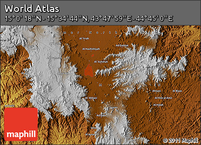 Physical Map of the Area around 15° 17' 31" N, 44° 16' 29" E
