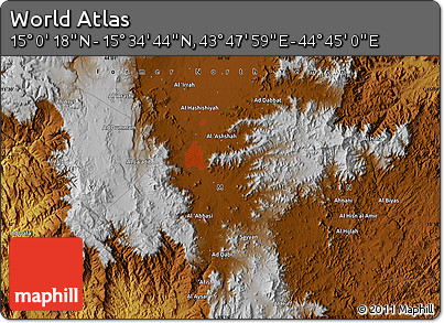 Physical Map of the Area around 15° 17' 31" N, 44° 16' 29" E