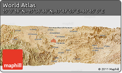 Satellite Panoramic Map of the Area around 15° 17' 31" N, 44° 16' 29" E