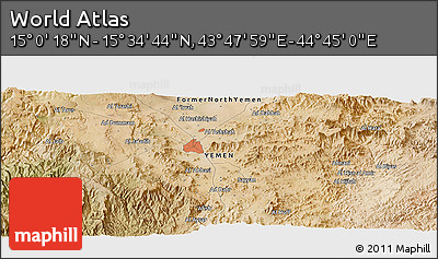 Satellite Panoramic Map of the Area around 15° 17' 31" N, 44° 16' 29" E
