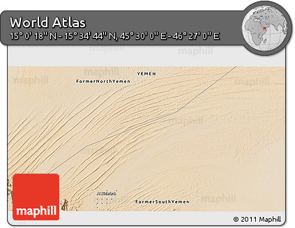 Satellite 3D Map of the Area around 15° 17' 31" N, 45° 58' 30" E