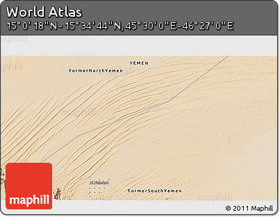 Satellite 3D Map of the Area around 15° 17' 31" N, 45° 58' 30" E