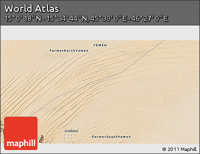 Satellite 3D Map of the Area around 15° 17' 31" N, 45° 58' 30" E