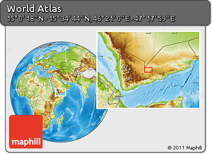 Physical Location Map of the Area around 15° 17' 31" N, 46° 49' 30" E