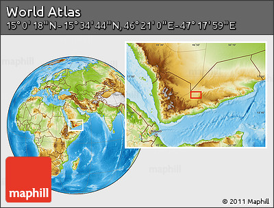Physical Location Map of the Area around 15° 17' 31" N, 46° 49' 30" E