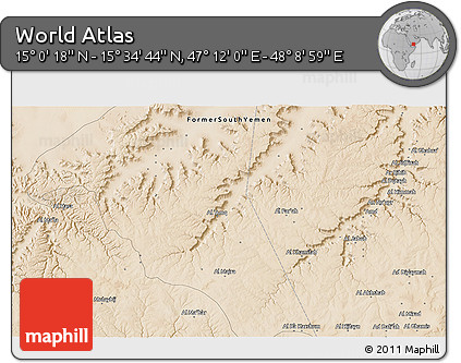 Satellite 3D Map of the Area around 15° 17' 31" N, 47° 40' 29" E