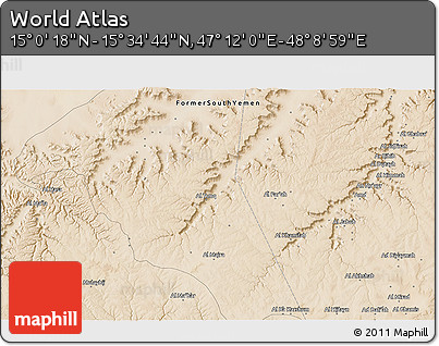 Satellite 3D Map of the Area around 15° 17' 31" N, 47° 40' 29" E