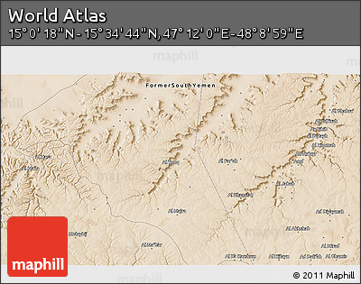 Satellite 3D Map of the Area around 15° 17' 31" N, 47° 40' 29" E