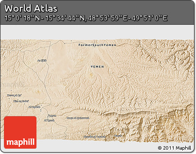 Satellite 3D Map of the Area around 15° 17' 31" N, 49° 22' 30" E