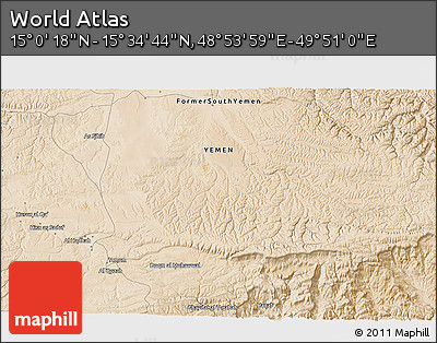 Satellite 3D Map of the Area around 15° 17' 31" N, 49° 22' 30" E