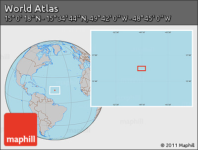 Gray Location Map of the Area around 15° 17' 31" N, 49° 13' 30" W