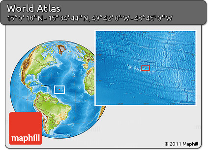 Physical Location Map of the Area around 15° 17' 31" N, 49° 13' 30" W