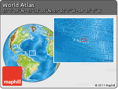 Physical Location Map of the Area around 15° 17' 31" N, 49° 13' 30" W