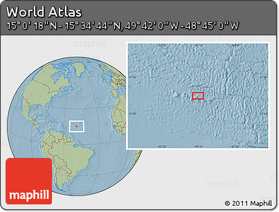 Savanna Style Location Map of the Area around 15° 17' 31" N, 49° 13' 30" W, hill shading