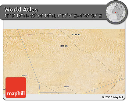 Satellite 3D Map of the Area around 15° 17' 31" N, 4° 19' 30" E