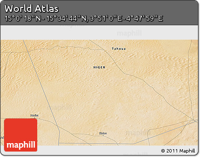 Satellite 3D Map of the Area around 15° 17' 31" N, 4° 19' 30" E