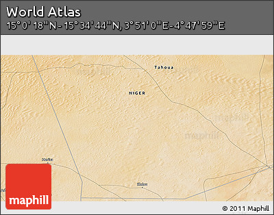 Satellite 3D Map of the Area around 15° 17' 31" N, 4° 19' 30" E