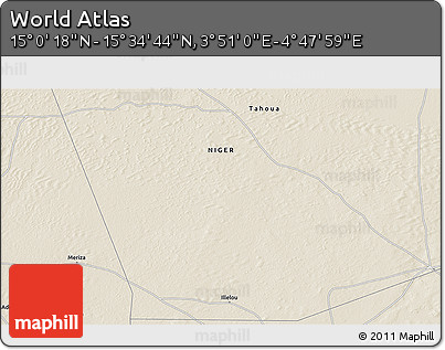 Shaded Relief 3D Map of the Area around 15° 17' 31" N, 4° 19' 30" E