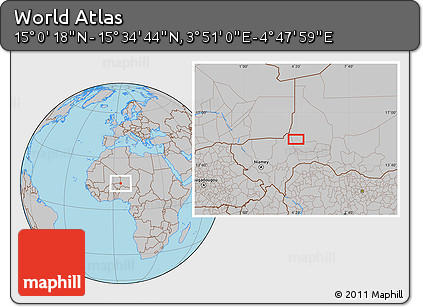 Gray Location Map of the Area around 15° 17' 31" N, 4° 19' 30" E