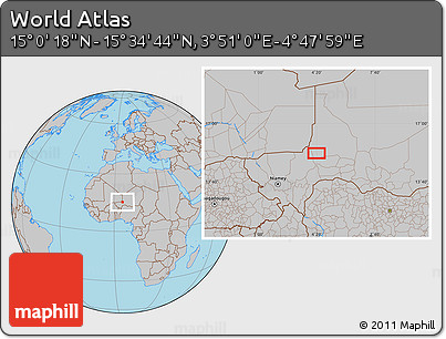 Gray Location Map of the Area around 15° 17' 31" N, 4° 19' 30" E