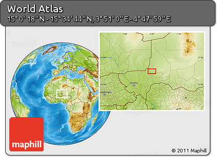Physical Location Map of the Area around 15° 17' 31" N, 4° 19' 30" E