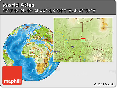 Physical Location Map of the Area around 15° 17' 31" N, 4° 19' 30" E