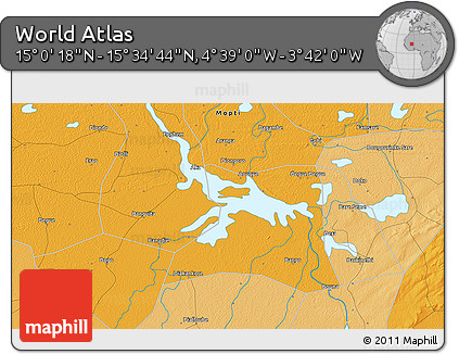 Political 3D Map of the Area around 15° 17' 31" N, 4° 10' 30" W