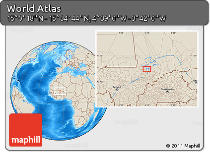 Shaded Relief Location Map of the Area around 15° 17' 31" N, 4° 10' 30" W