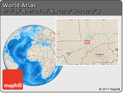 Shaded Relief Location Map of the Area around 15° 17' 31" N, 4° 10' 30" W
