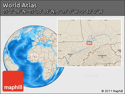 Shaded Relief Location Map of the Area around 15° 17' 31" N, 4° 10' 30" W