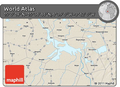 Shaded Relief Map of the Area around 15° 17' 31" N, 4° 10' 30" W