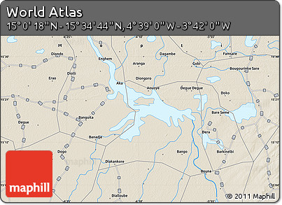 Shaded Relief Map of the Area around 15° 17' 31" N, 4° 10' 30" W