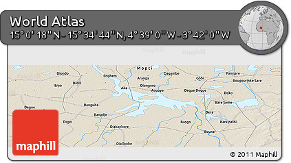 Shaded Relief Panoramic Map of the Area around 15° 17' 31" N, 4° 10' 30" W