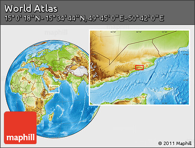 Physical Location Map of the Area around 15° 17' 31" N, 50° 13' 30" E