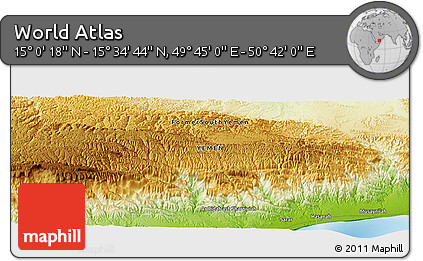 Physical Panoramic Map of the Area around 15° 17' 31" N, 50° 13' 30" E
