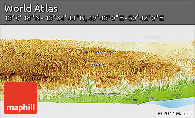 Physical Panoramic Map of the Area around 15° 17' 31" N, 50° 13' 30" E